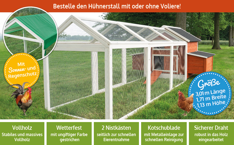H&uuml;hnerstall Voliere zooprinz gro&szlig;e H&uuml;hner Hahn zooprinz stall mit oder ohne auslauf nistkasten