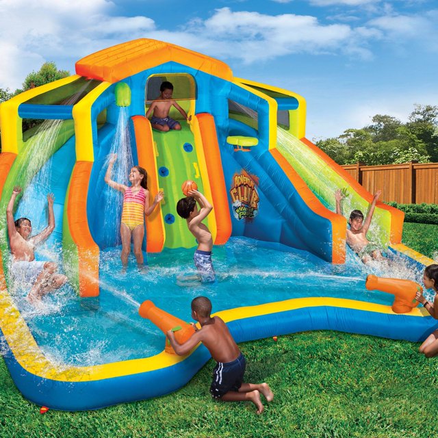 Banzai Inflatable Adventure Club Dual Slide and Kiddie Pool Backyard Water Park