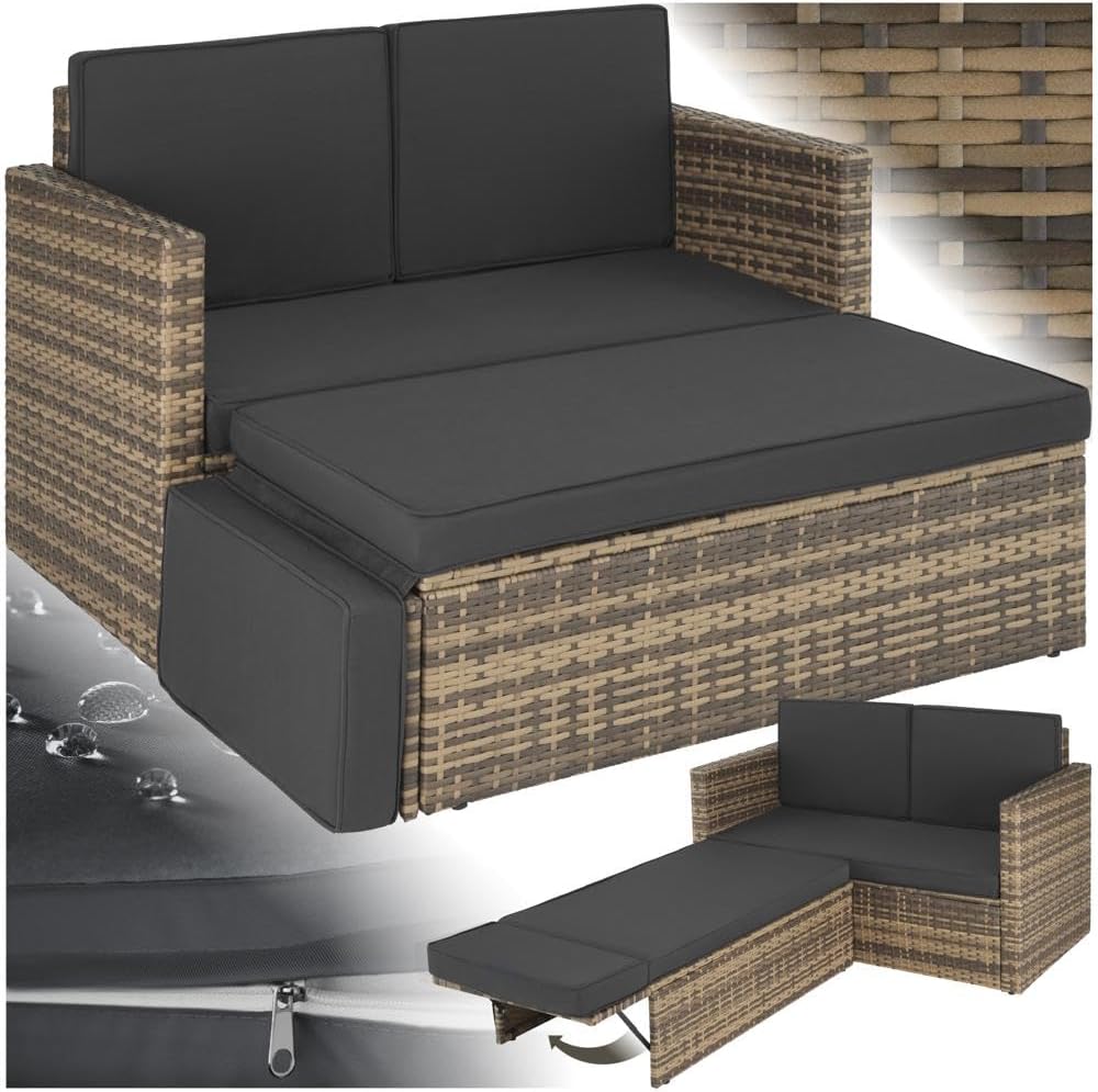 tectake Sofa Set - 2 Sitzer Sessel mit Hocker und Schlaffunktion