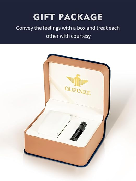 OUPINKE Mens Automatic Watches Mechanical Skeleton Luxury Dress Watch for Man Tungsten Steel Waterproof Luminous Calendar Wristwatch