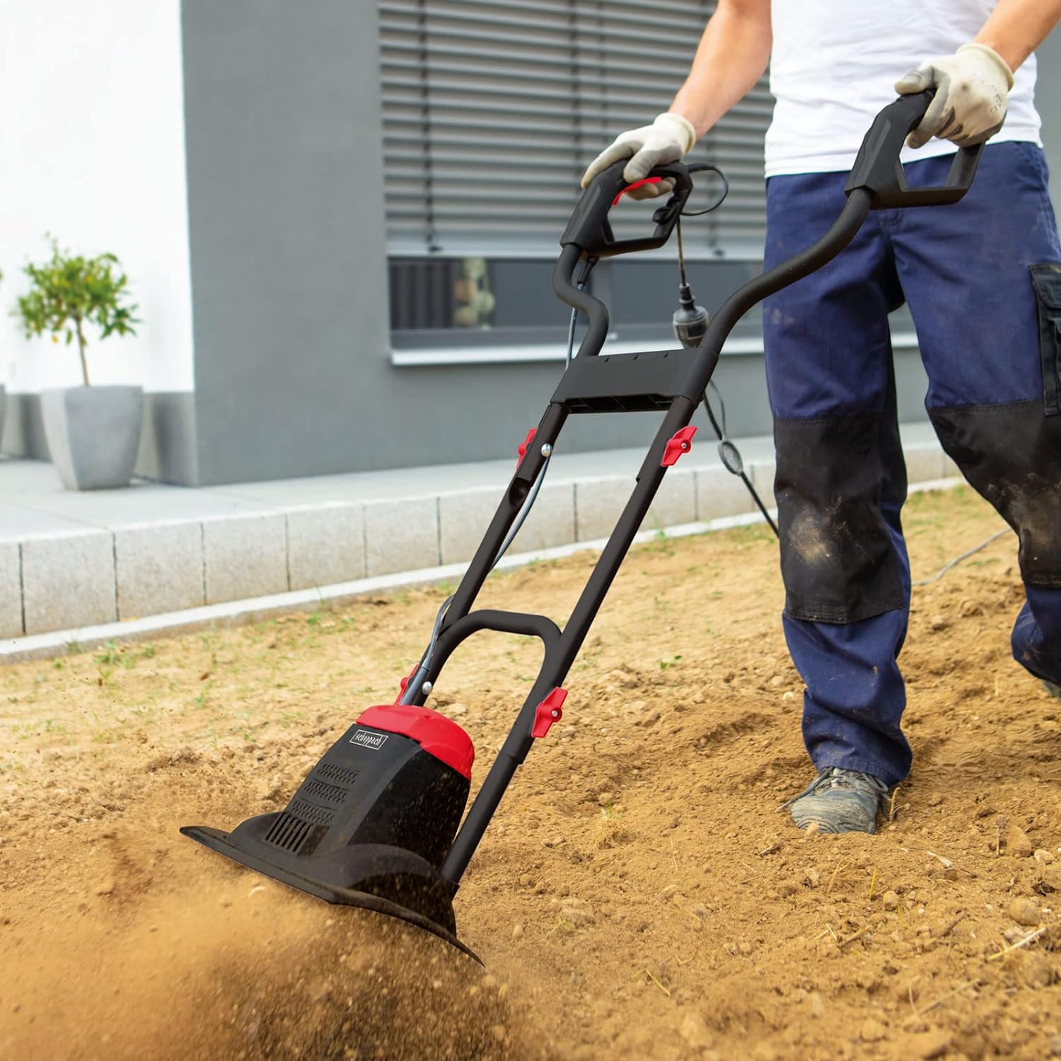 Scheppach Tiller MTE380 Electric Tiller | Power 1050W | Hurdles Ø205mm | Milling width 360mm | Chopping speed 400 1/min | Immediate start with circuit breaker | foldable