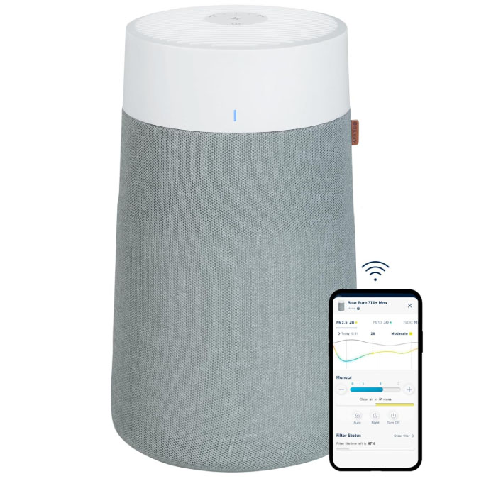 BLUEAIR Air Purifiers for Large Rooms, Bedroom, Cleans 2,232 sqft in one hour, HEPASilent Smart Air Cleaner for Home, Pets, Allergies, Virus, Dust, Mold, Smoke - Blue Pure 311i+ Max
