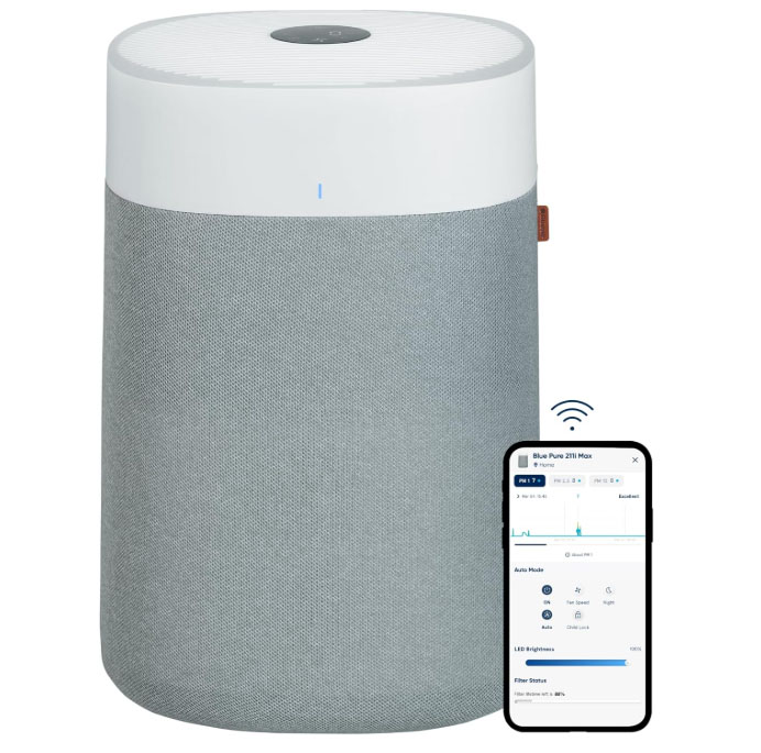 BLUEAIR Air Purifiers for Bedroom, HEPASilent Air Purifiers for Home, Air Purifiers for Pets Allergies Air Cleaner, Smart Air Purifier, Small Room Air Purifier, Virus Air Purifier, Blue Pure 411i Max