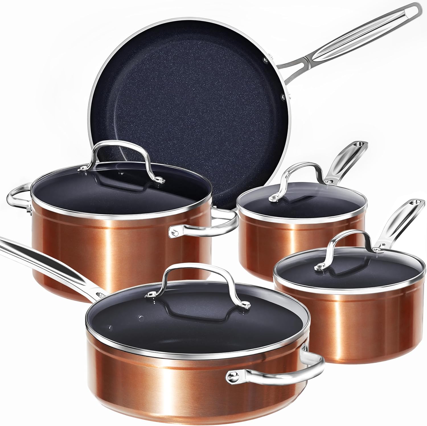 Nuwave 9pc Cookware Set Healthy Duralon Blue Ceramic Nonstick Coated, Diamond Infused Scratch-Resistant, PFAS Free, Oven Safe, Induction Ready & Evenly Heats, Tempered Glass Lids & Stay-Cool Handle