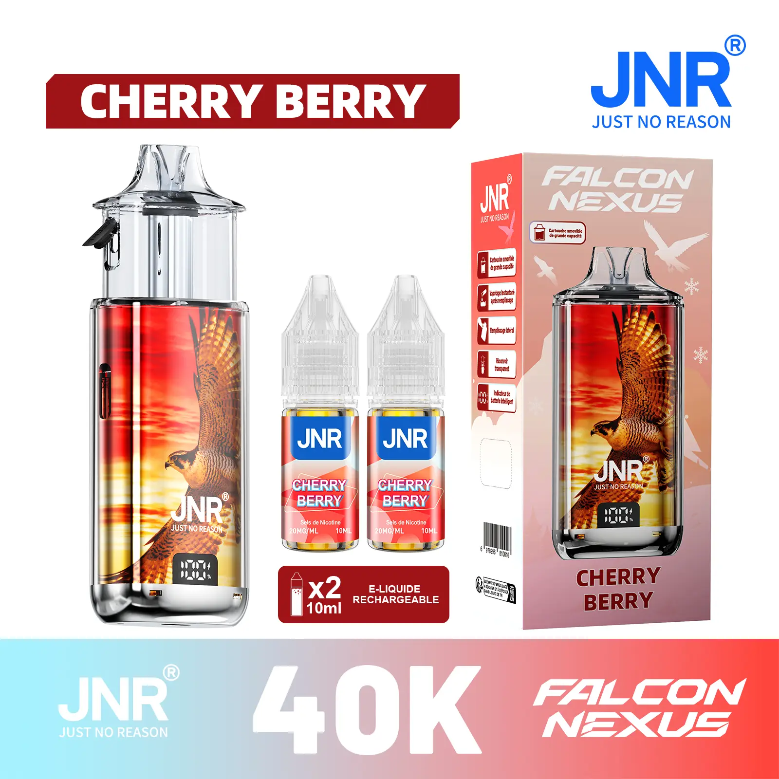 JNR Falcon Nexus 40000 Puffs - Kit Pod Amovible, Remplissable & Réservoir Transparent - JNR Official FR