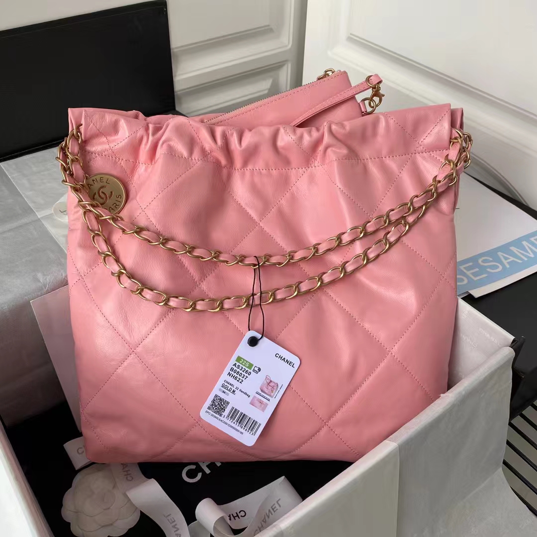 Chanel 22 AS3260 Small Bag Pink Calfskin Gold Hardware