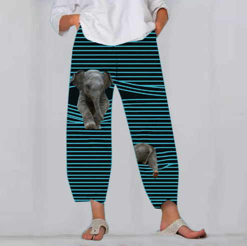 Animal Print Loose Casual Straight-Leg Cropped Pants