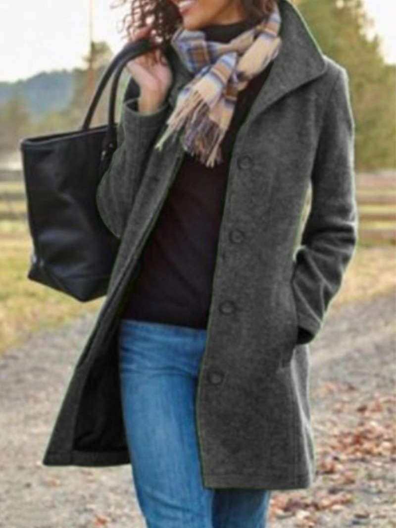 Fashion Solid Color Wool Mid-Length Coat