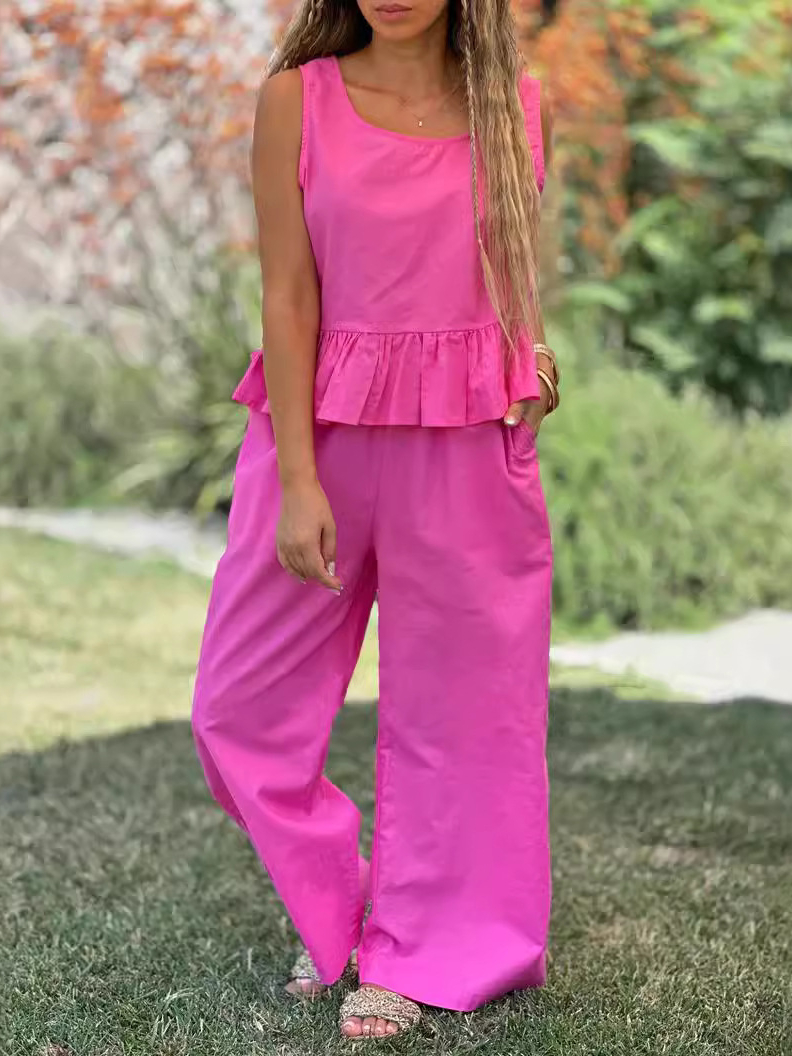 Sleeveless Top Wide Leg Pants Two-Piece Set