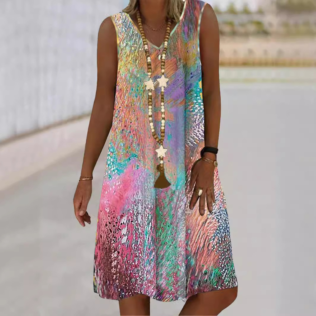 V-neck Floral Print Casual Vacation Dress