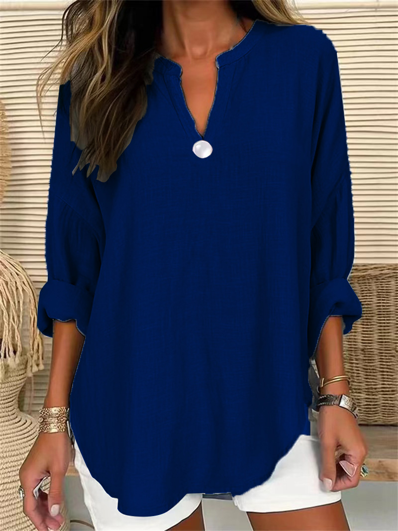Plus Size V-neck Solid Color Loose Top