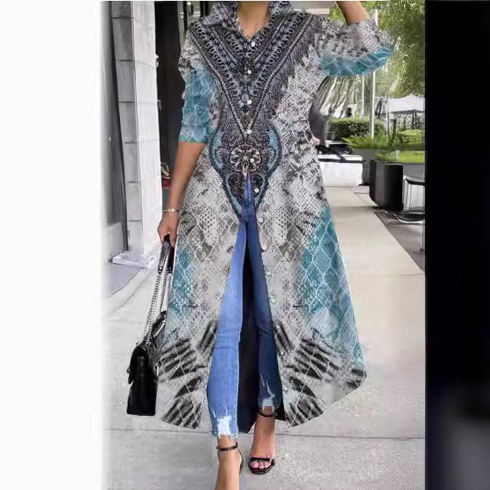 Printed Mid-Length Shirt Dress Dress