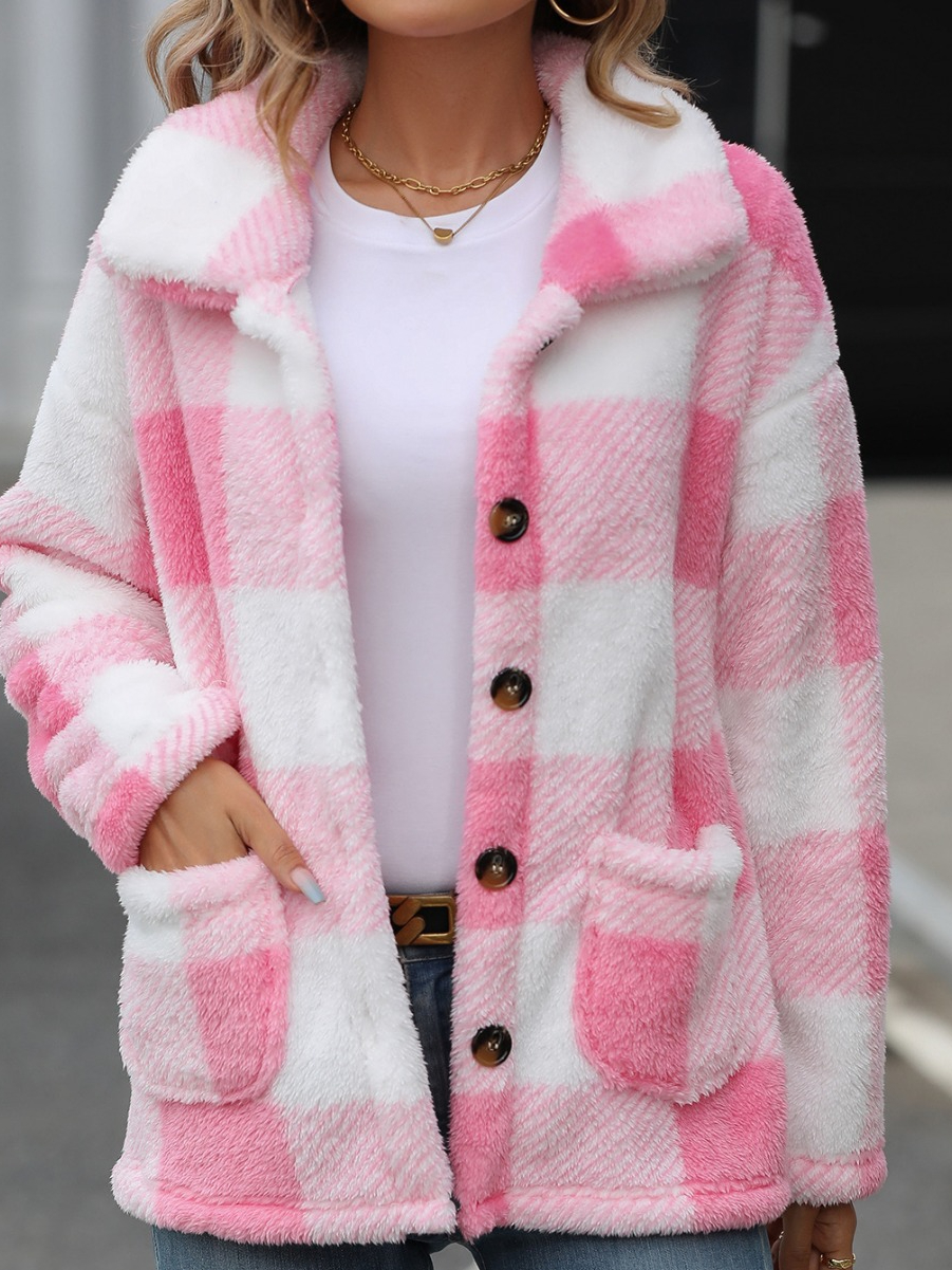 Lapel Long Sleeve Mid-Length Plaid Double-Sided Velvet Casual Jacket