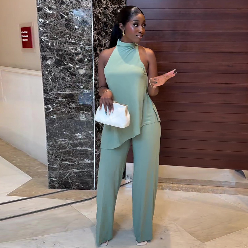 Cold-Shoulder Sleeveless Camisole Wide Leg Pants Casual Suit