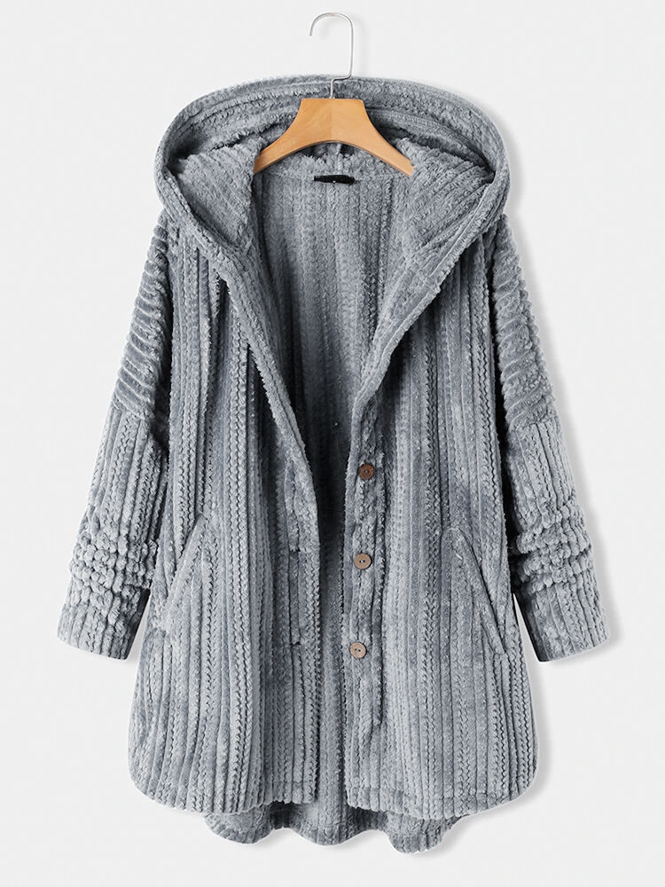 Hooded Single-Breasted Loose Casual Plush Long Sleeve Coat