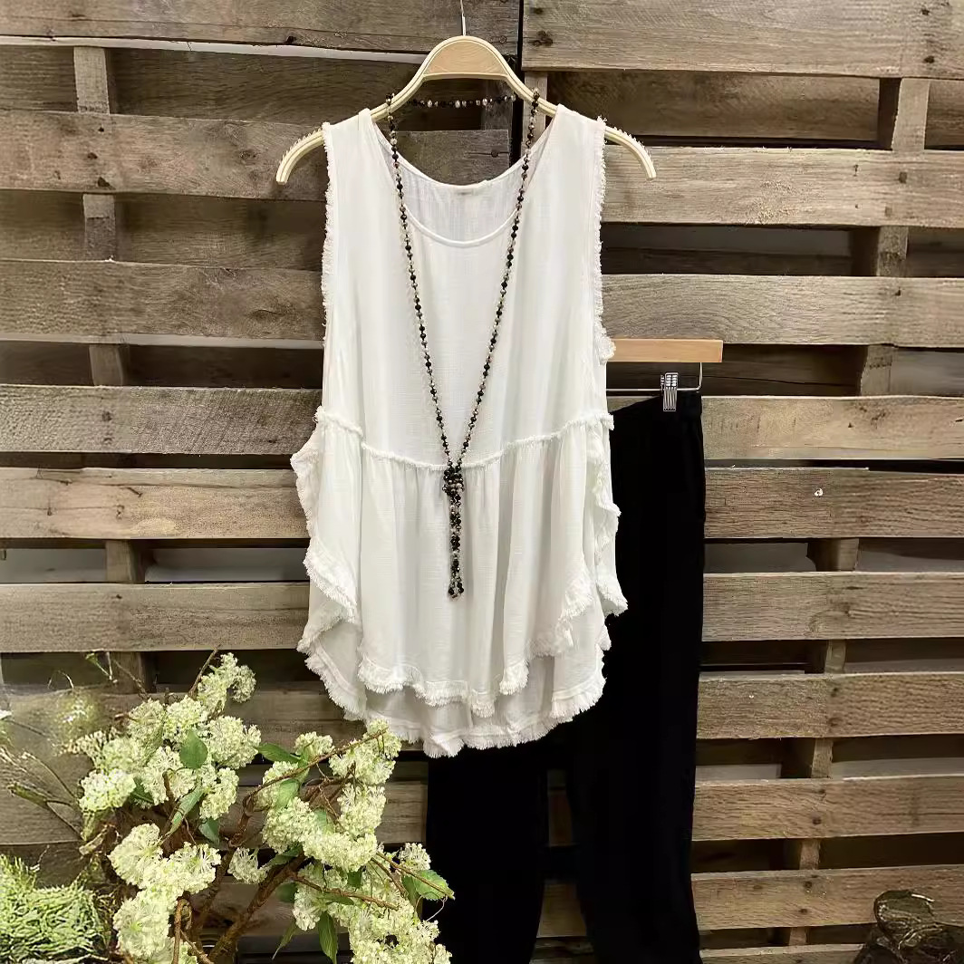 Sleeveless Frayed Vest