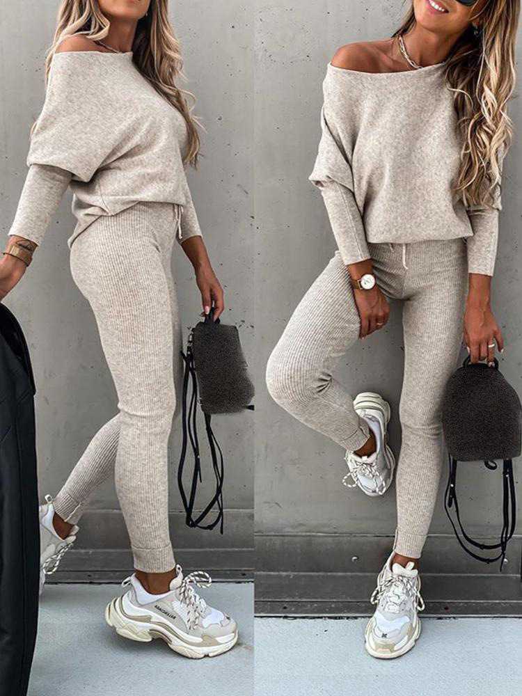 Solid Color Fashion Casual Lace up Crossbody Sports Trousers Long-Sleeved Suit
