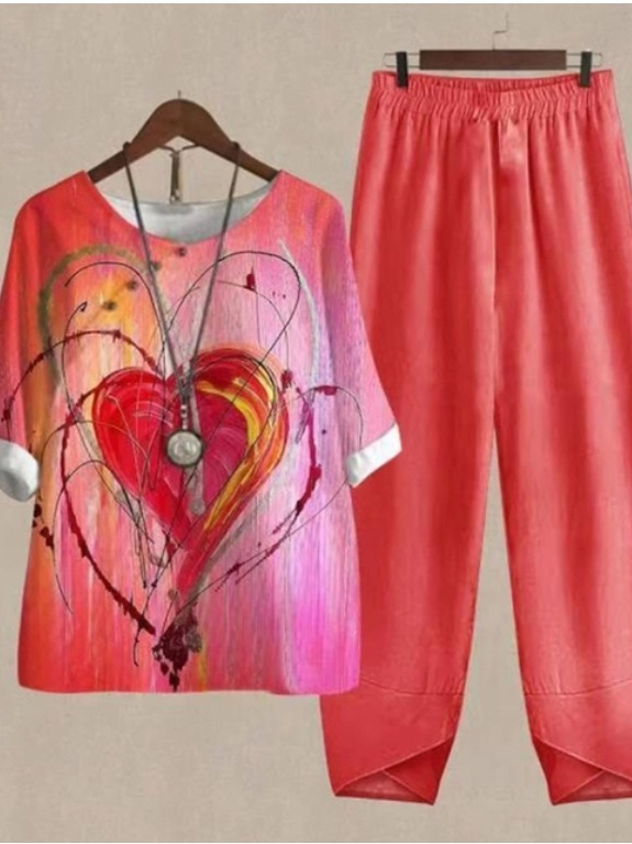 Five-Quarter Sleeve Printed Top Two-Piece Pants