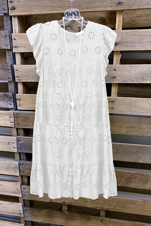 Hollow-out Floral Ruffled Gathers Jumpsuit Skirt