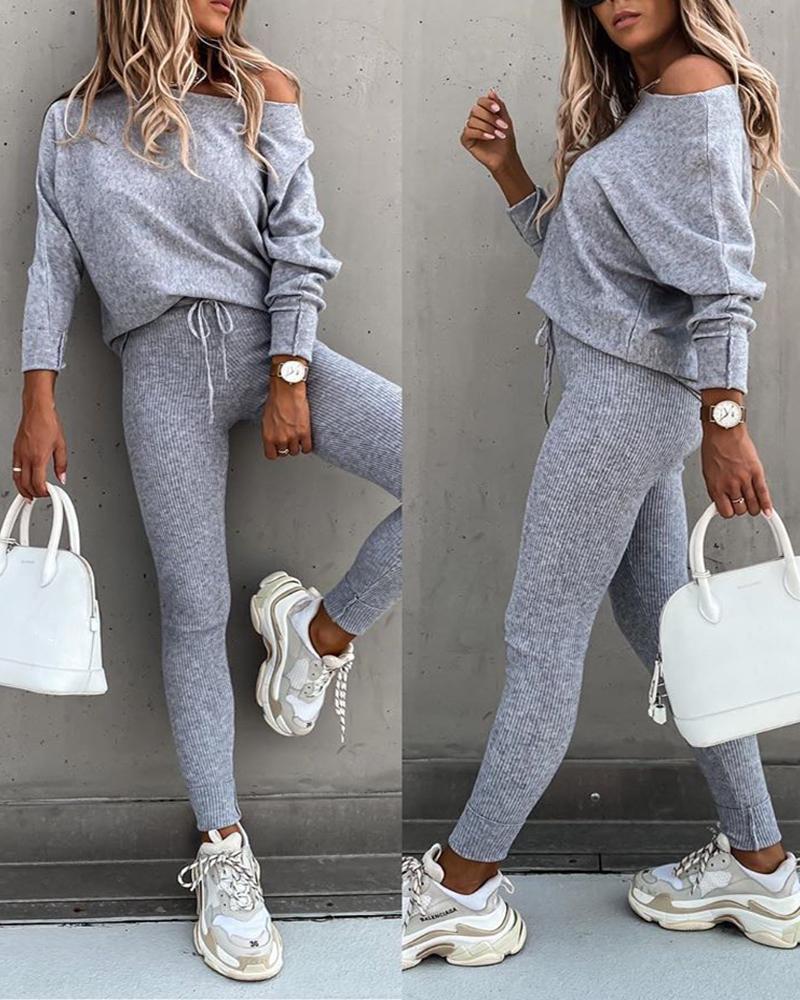 Solid Color Fashion Casual Lace up Crossbody Sports Trousers Long-Sleeved Suit