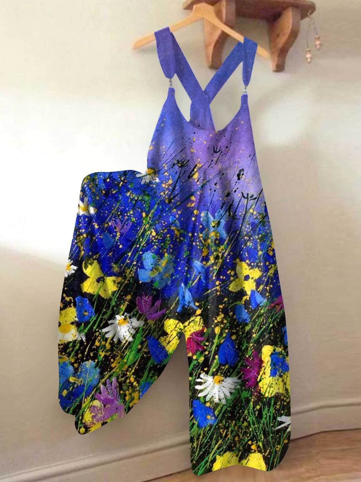 Size Printed Loose Casual Suspenders Pants