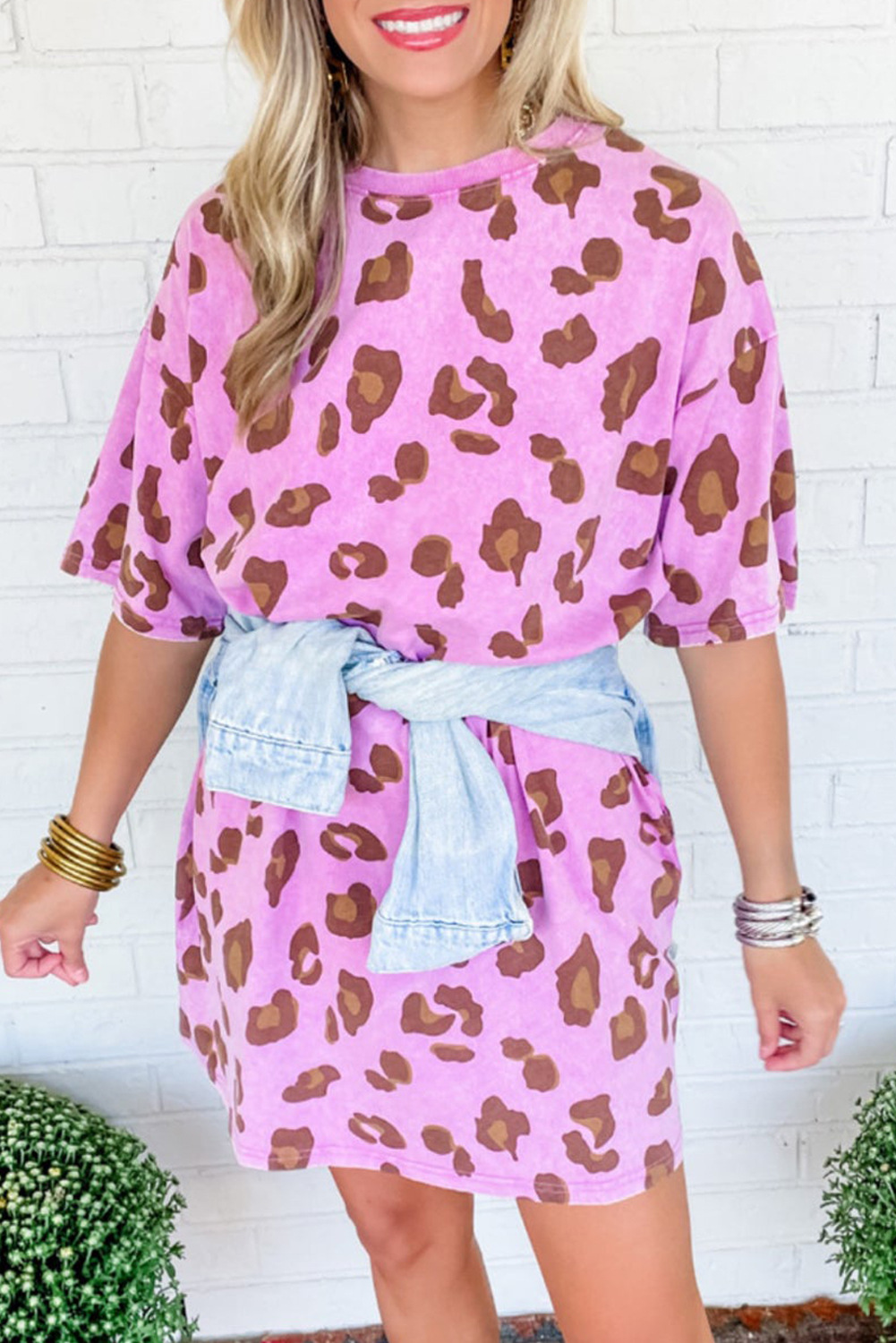 Leopard Print round Neck Loose Dress