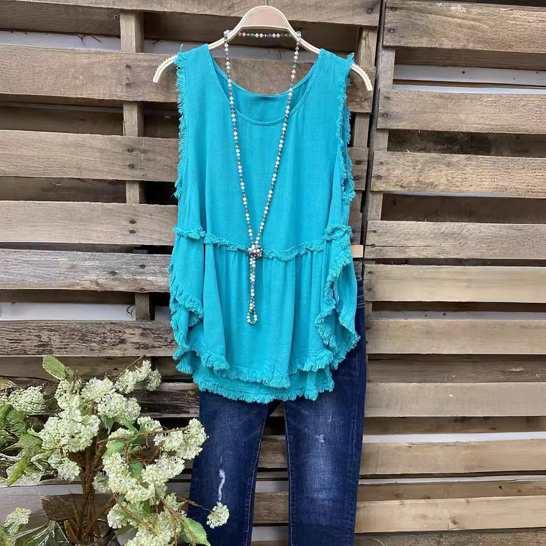 Sleeveless Frayed Vest