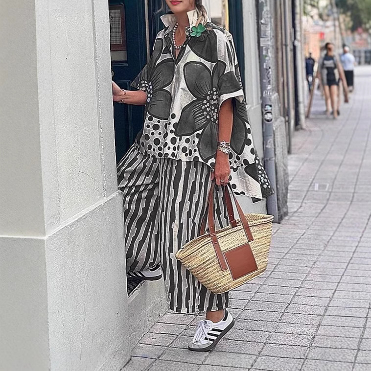 Loose Geometric Print Casual Set