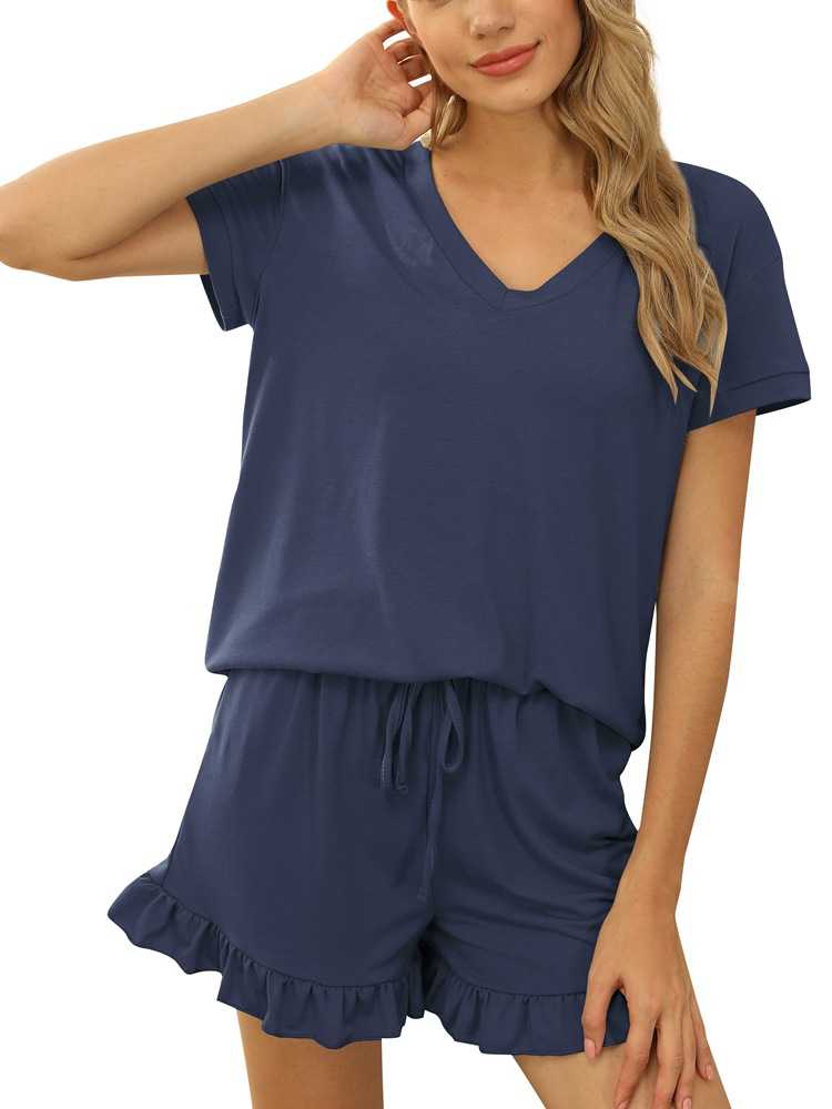 Home Casual Drawstring Shorts Short Sleeve Pajamas Two-Piece Set