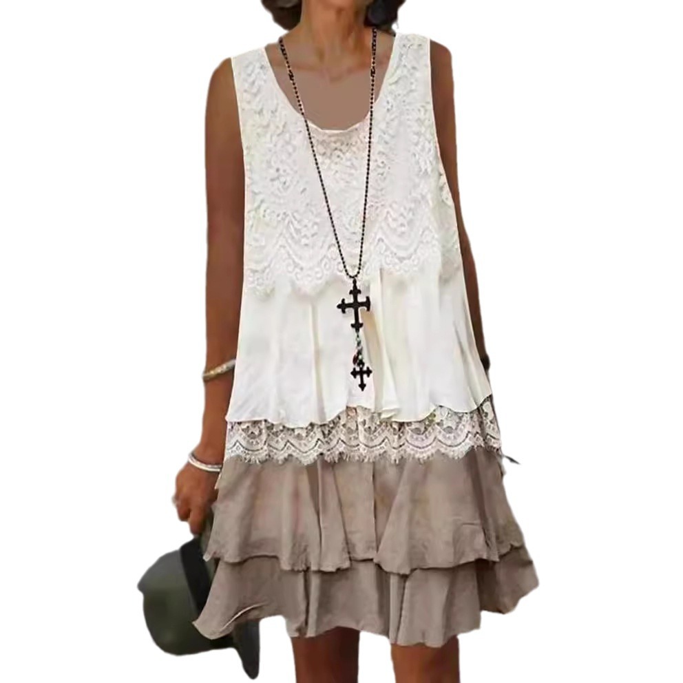 Lace Stitching Sleeveless Dress