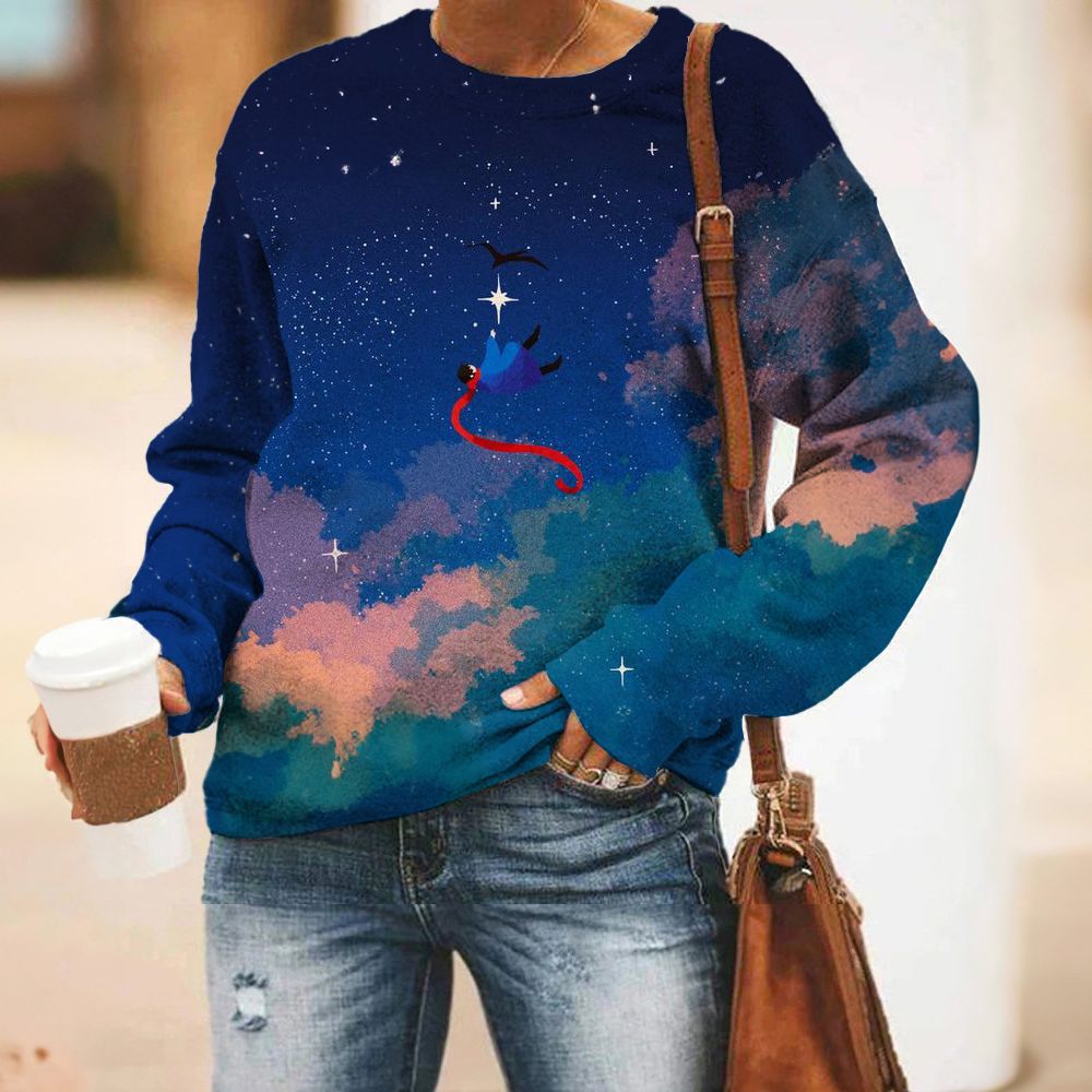 round Neck Drop Shoulder Oversize Top without Hood Sweater