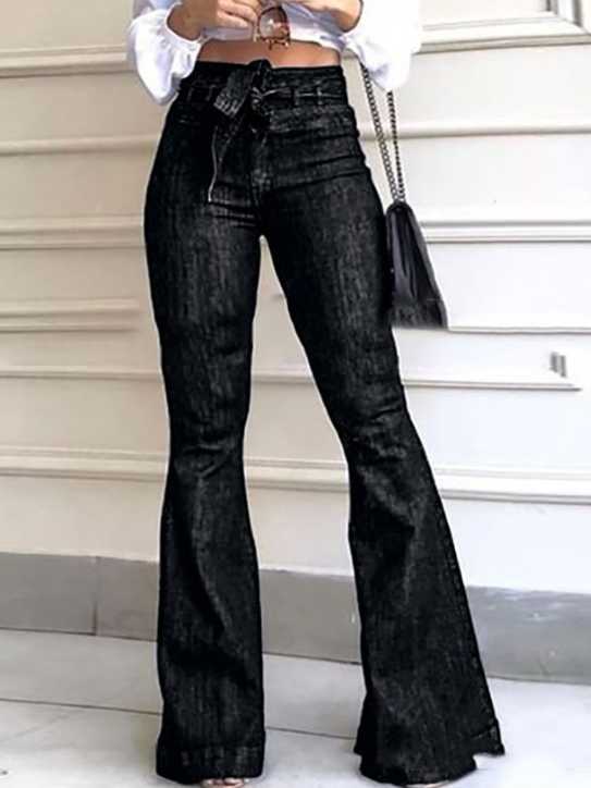 High Waist Hip Lift Lace-up Bell-Bottom Pants Jeans