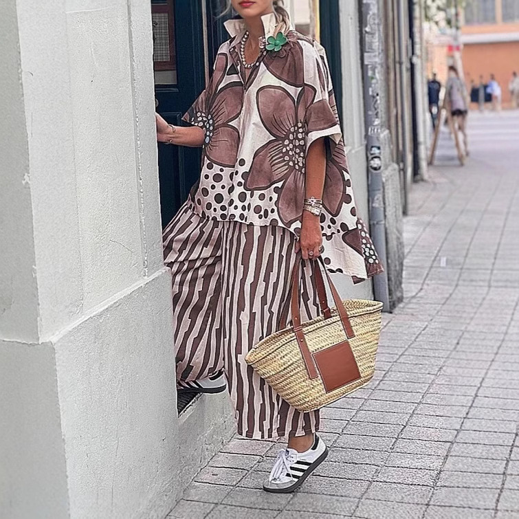 Loose Geometric Print Casual Set