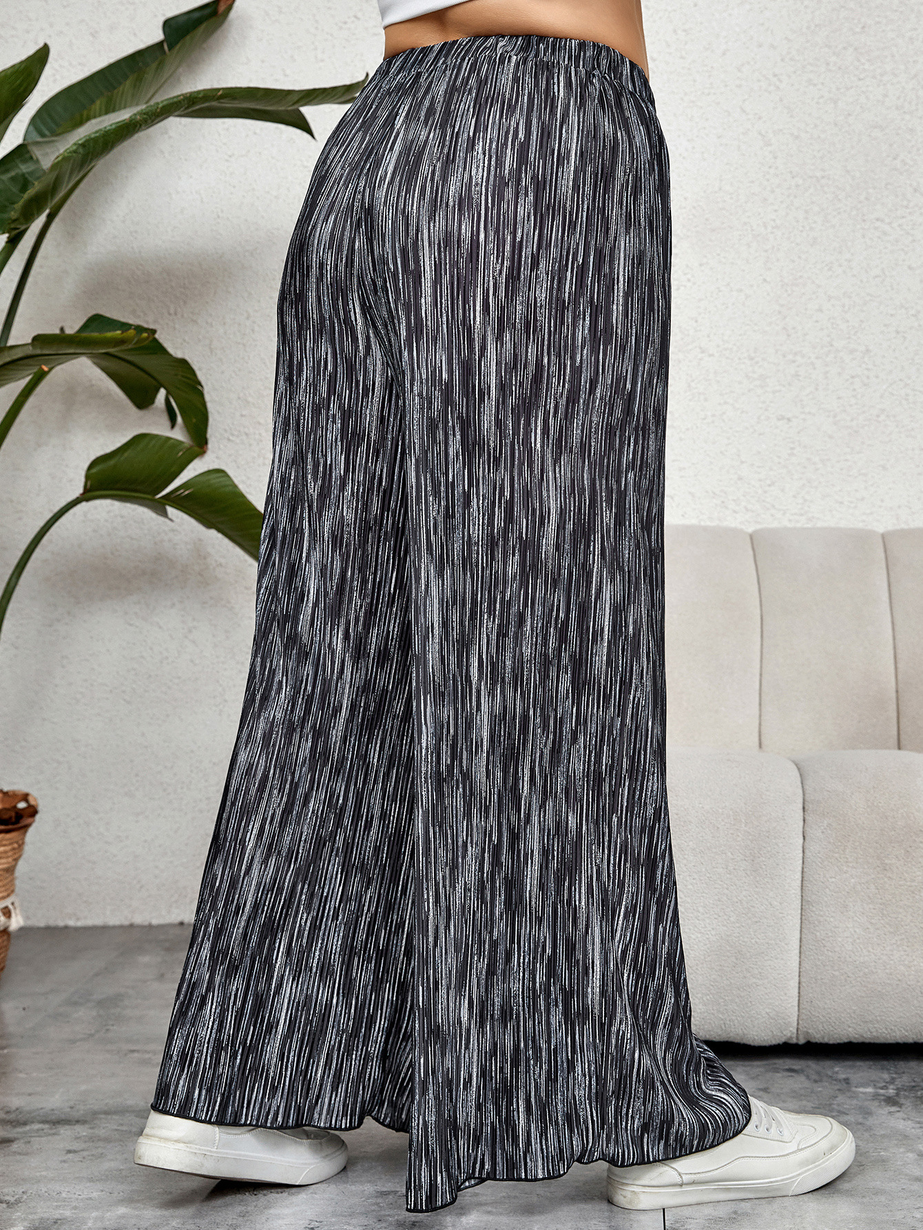 Plus Size High Waist Wide Leg Pants Loose Thin Straight Tie-Dye Trousers