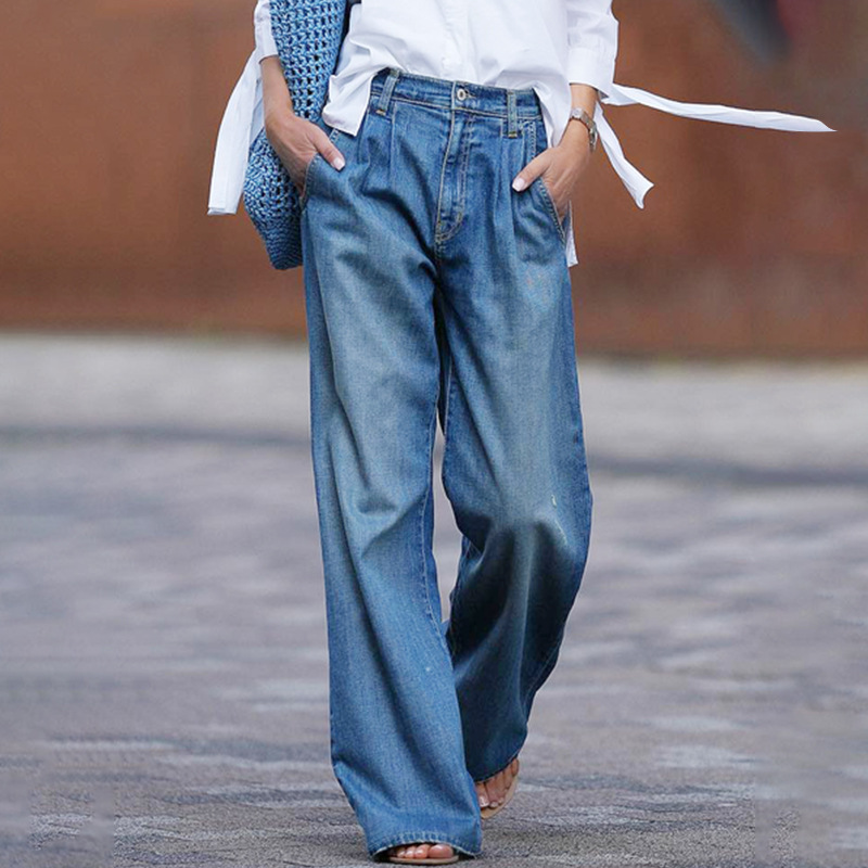 High Waist Slimming Wide Leg Pants Loose Denim Trousers