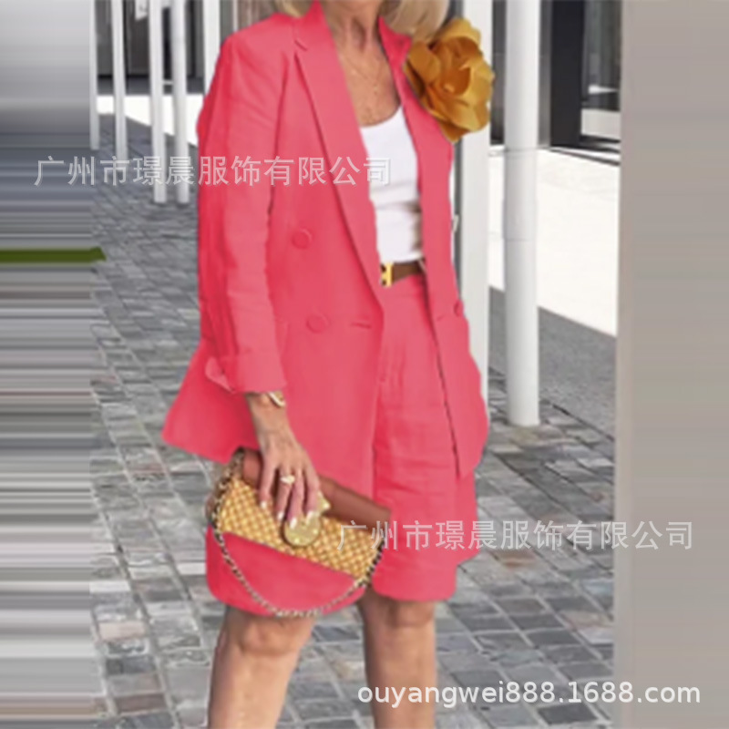 Fashion Tailored Collar Cardigan Shorts Two-Piece Set