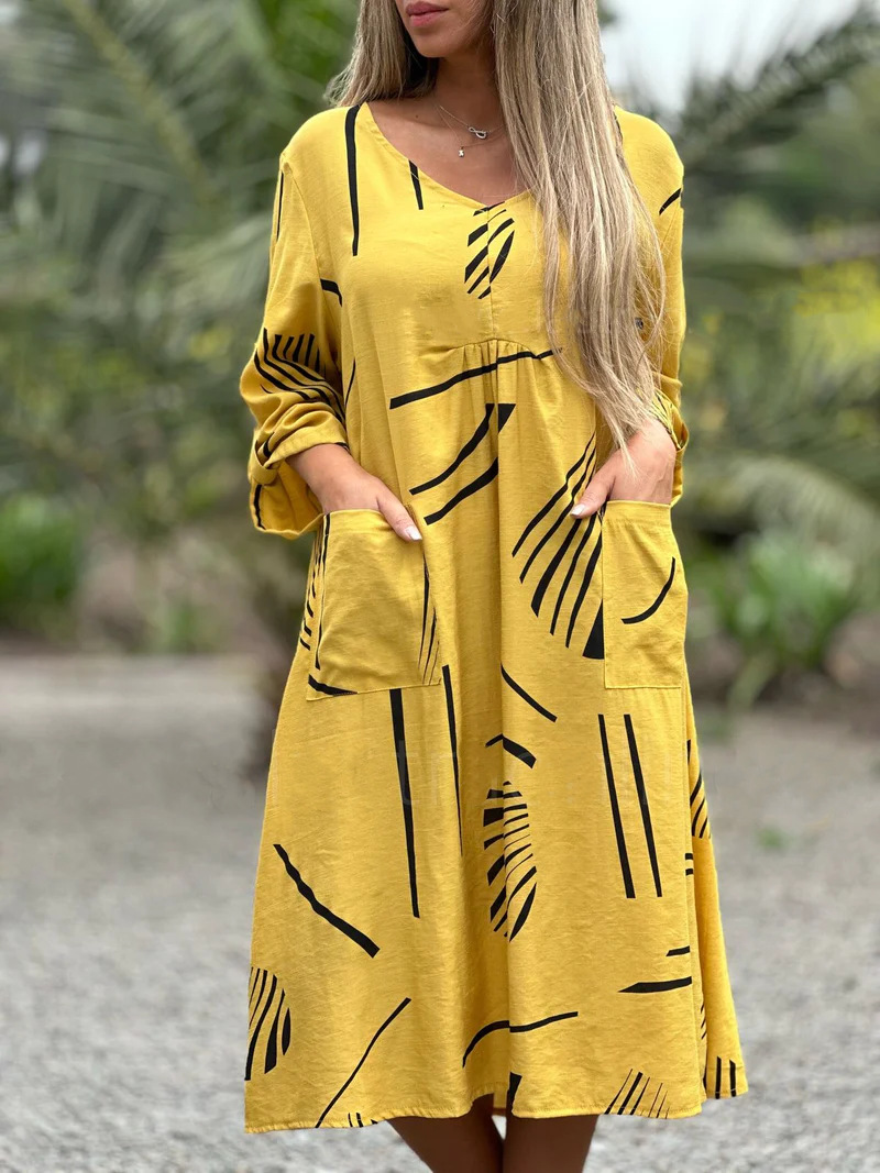 Fashion Casual Printing Long Sleeve plus Size Dress