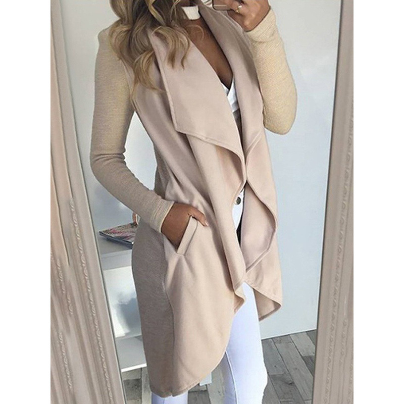 Fashion Solid Color Polo Collar Slim Fit Long Trench Coat