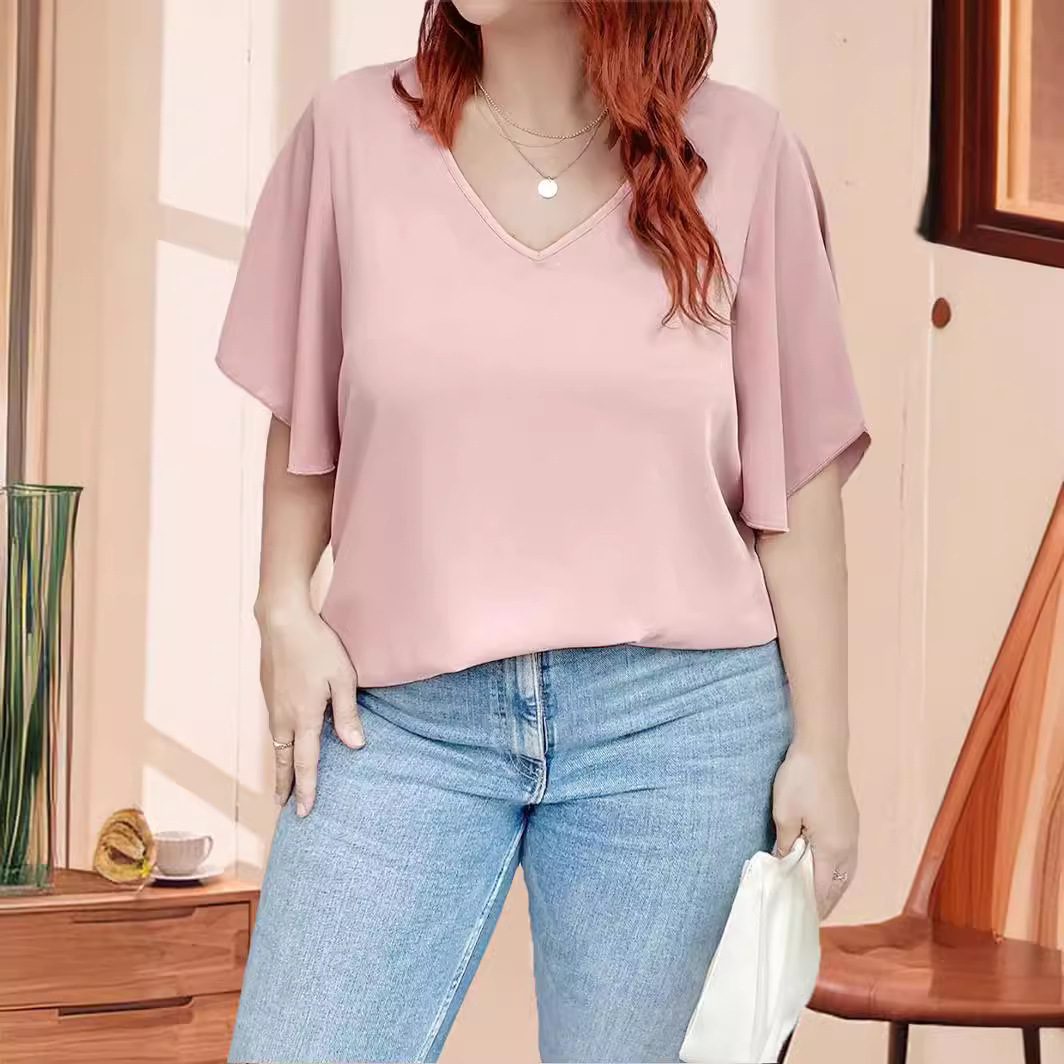 Fashion Solid Color Short Sleeve plus Size Shirt