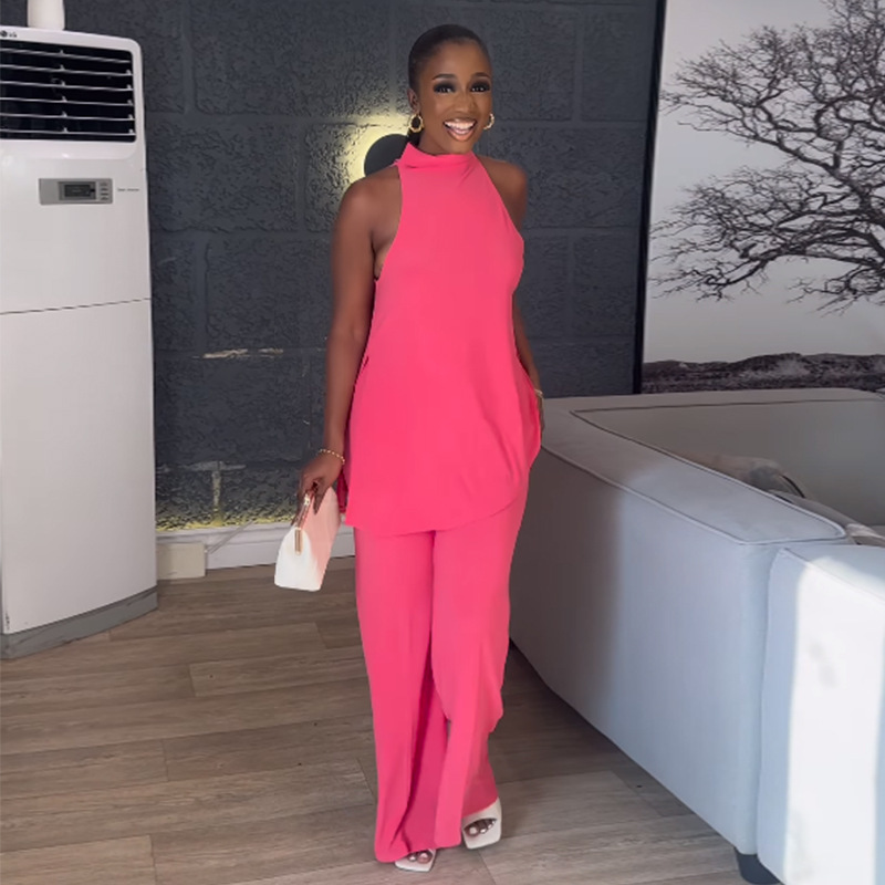 Cold-Shoulder Sleeveless Camisole Wide Leg Pants Casual Suit