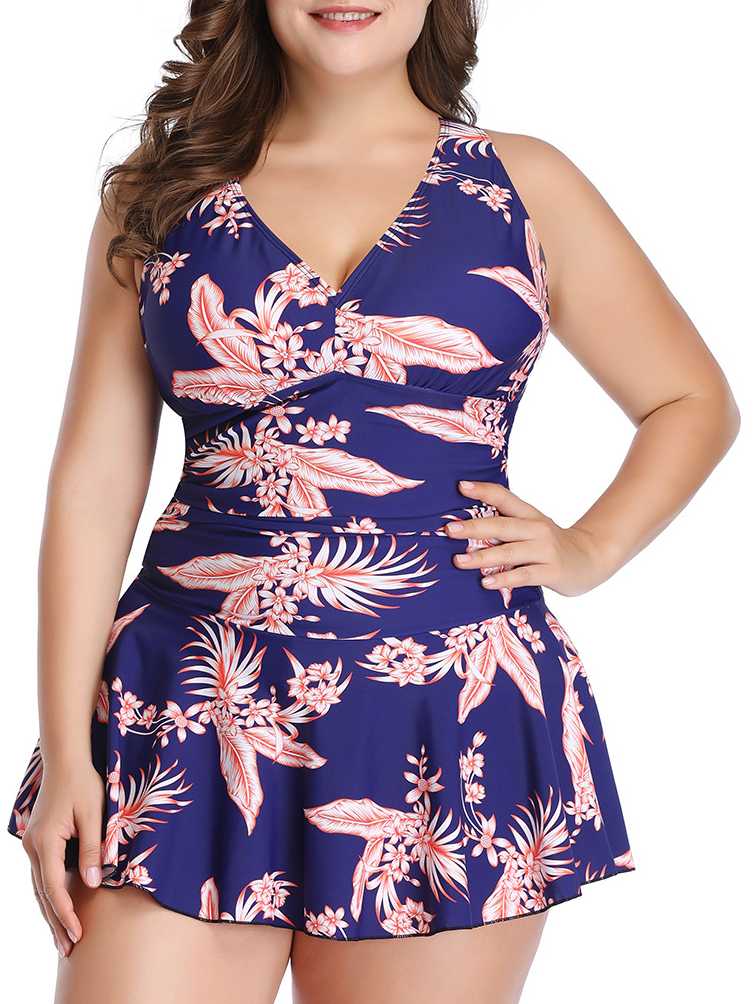 Covering Belly Thin Printed Skirt Split Swimsuit Boxer Swimsuit