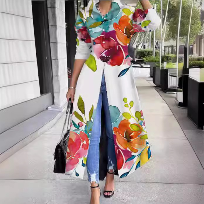 Printed Mid-Length Shirt Dress Dress