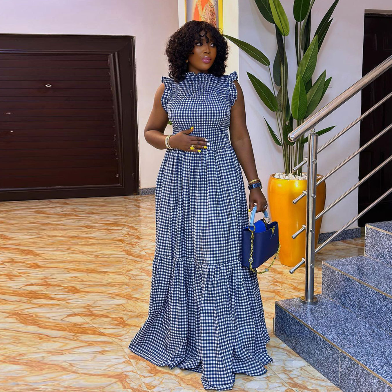 Wooden Ear Sleeveless Long Patchwork Dress