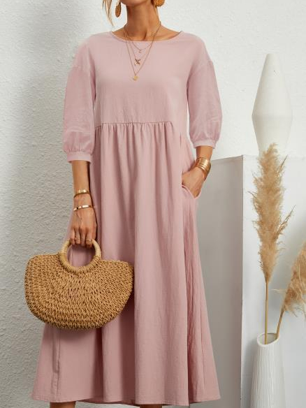 Solid Color Fashion Lantern Sleeve Dress