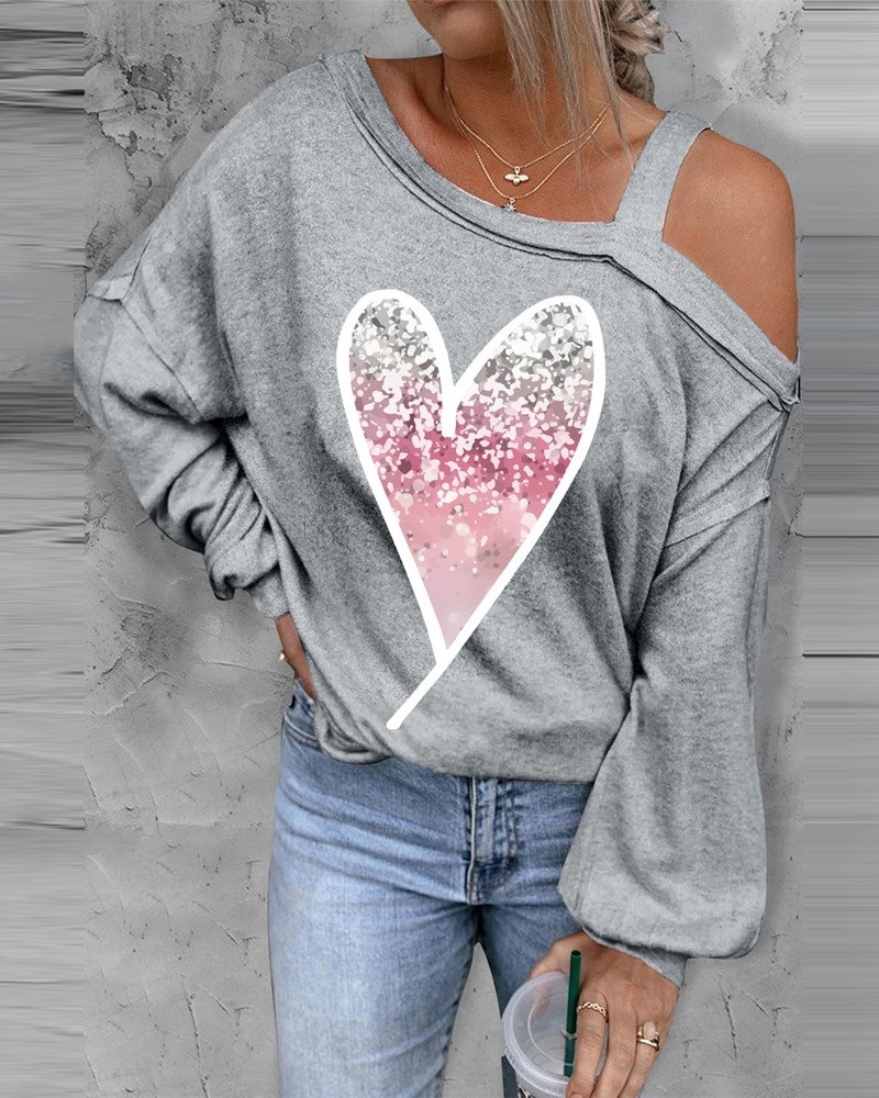 Sexy Sling Love Loose Long Sleeve Top T-shirt