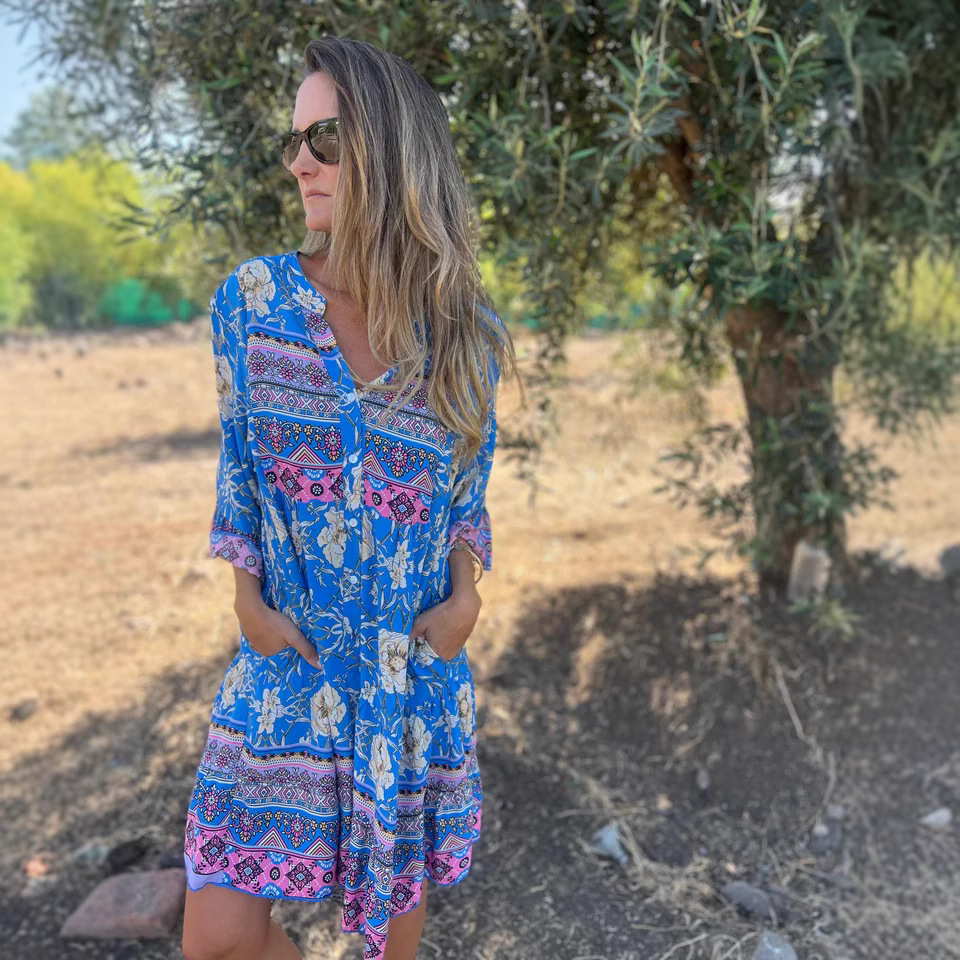 Loose Print V-neck Loose Dress