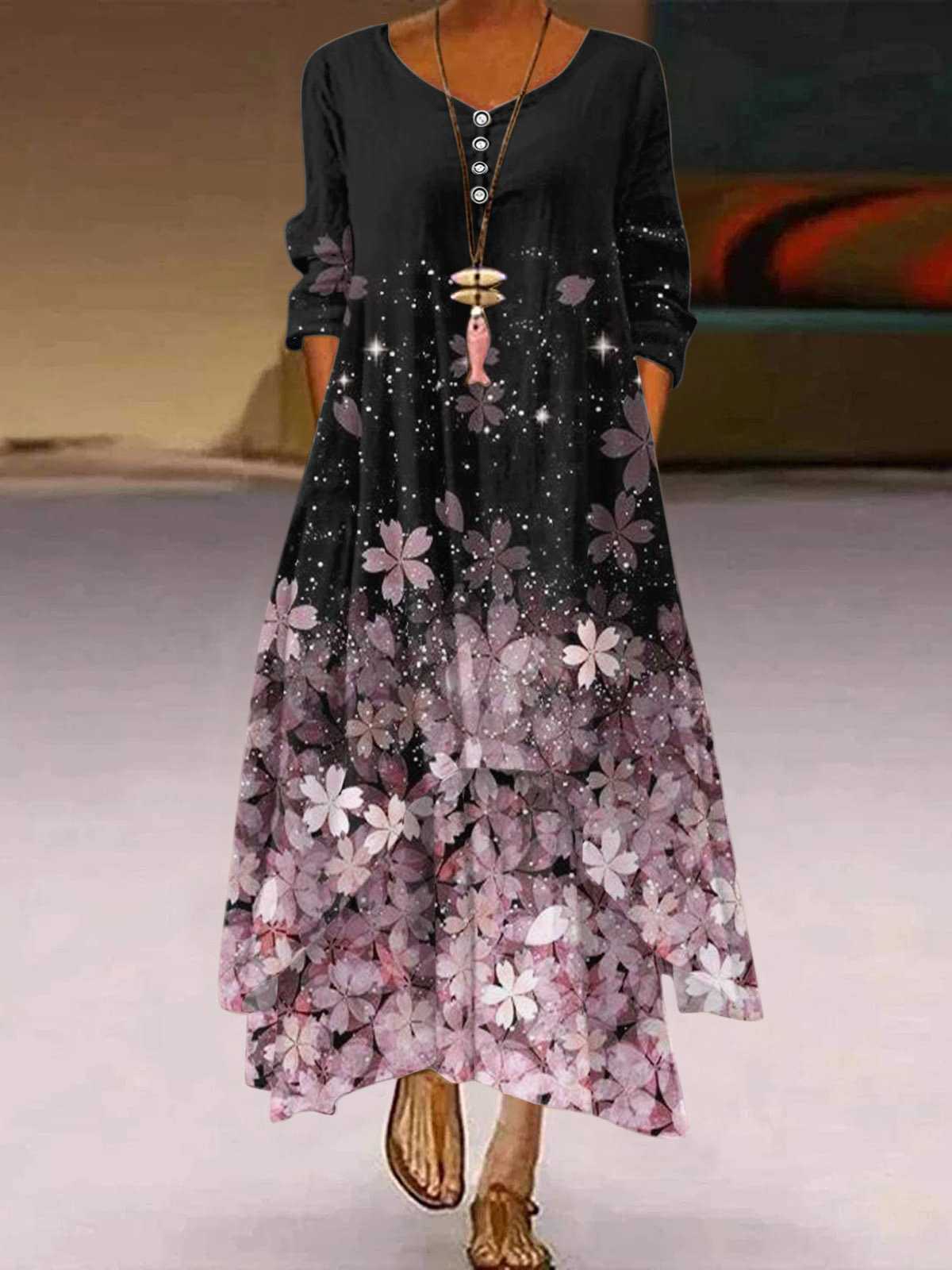 Pocket Hem Irregular Long Sleeve Dress