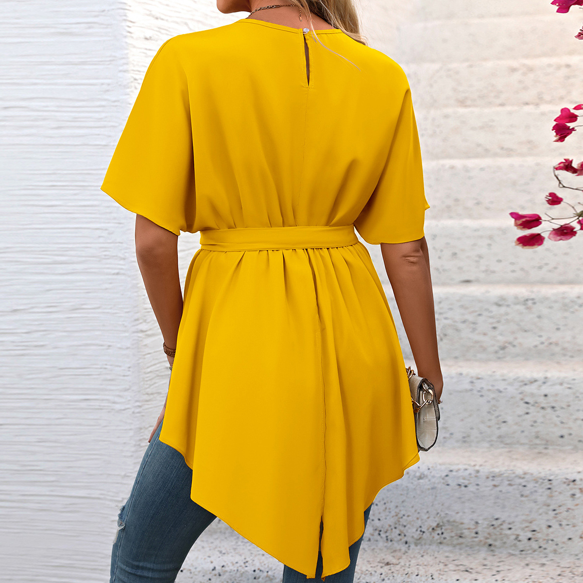 Lace-up round Neck Pullover Shirt Top