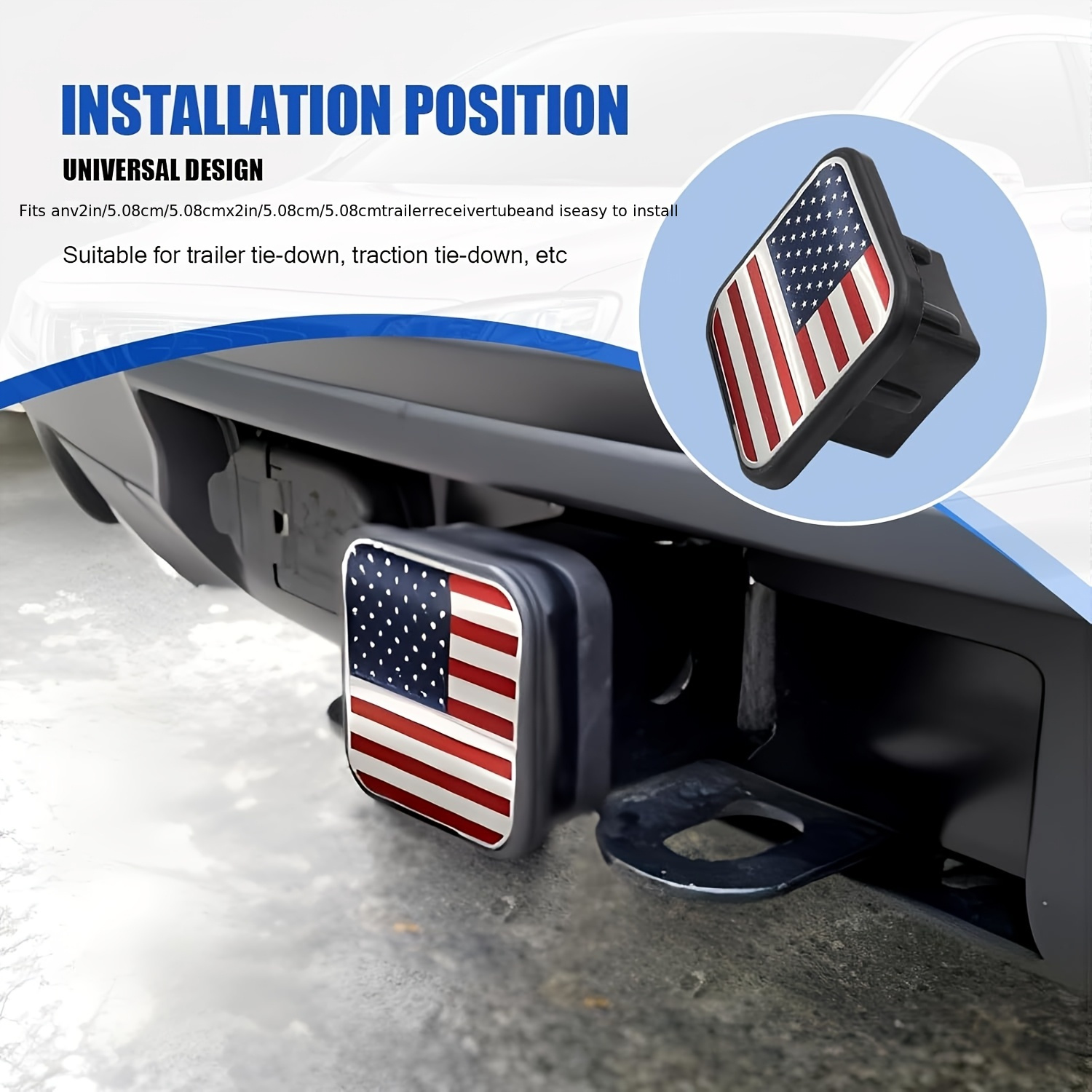 Trailer Hook Cover Tube with American Flag, Suitable for TOYOTA for Ford for JEEP for NISSAN for DODGE for Lamborghini for Mercedes-Benz RV SUV ATV UTV Rubber Receiving Tube Hook Plug Cap