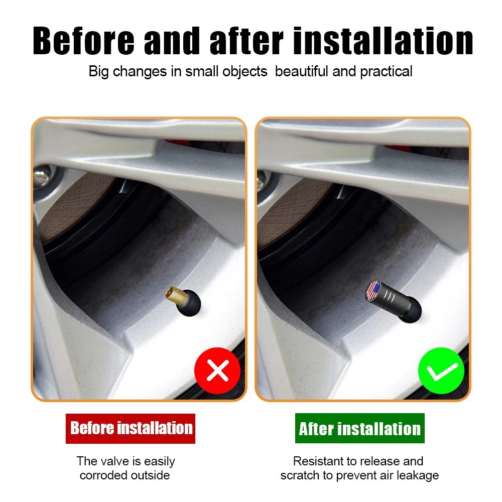 4pcs Tire Valve Stem Cap Cover - Tire Air Cap Metal With Plastic Liner Corrosion Resistant Leak-Proof Car Decoration Accessories